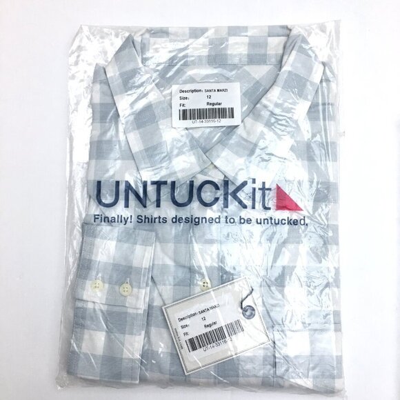New UNTUCKit Women's Shirt Santa Marzi Blue & White Plaid Button Up size 12 - Picture 6 of 7